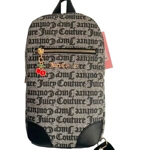Juicy Couture Status Black Beige Juicy Fruit Cherry Sling Bag, NWT.